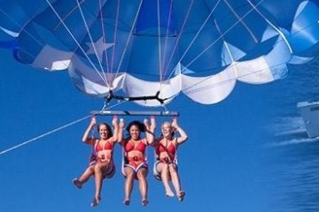 a group of people on a parachute
