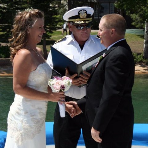 a man and a woman in a wedding dress